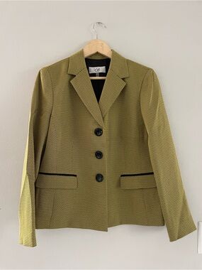 Le Suit Yellow & Black Herringbone Blazer Jacket
